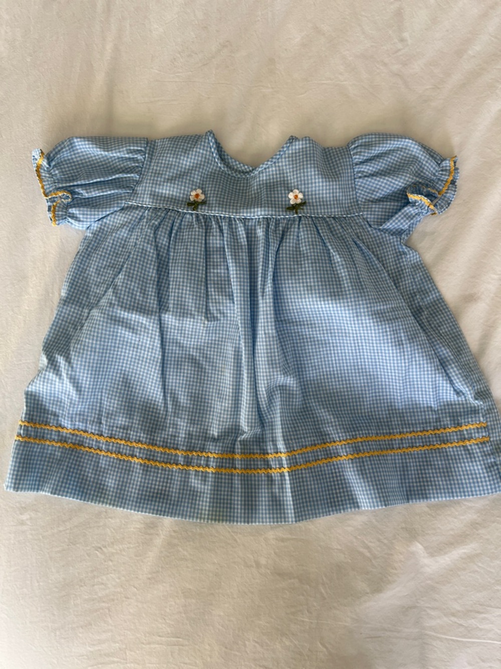 Blue Gingham Baby Dress with Daisy Embroidery
